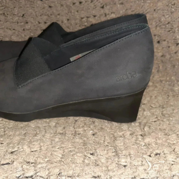 ARCHE-Black Nubuck  Leather-Wedge-Elastic Front-Sz 36-Excellent - Picture 3 of 9